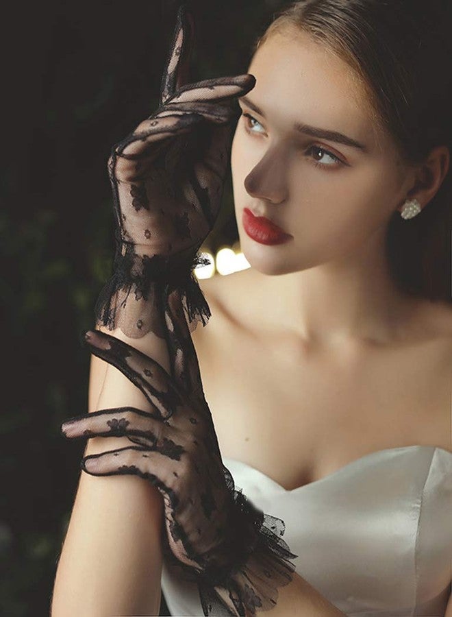 QRBTSCL YCShun Women's Short Lace Bridal Wedding Party Gloves Vintage Lace 2021 Tea party Prom Evening Gloves Black - Image 3
